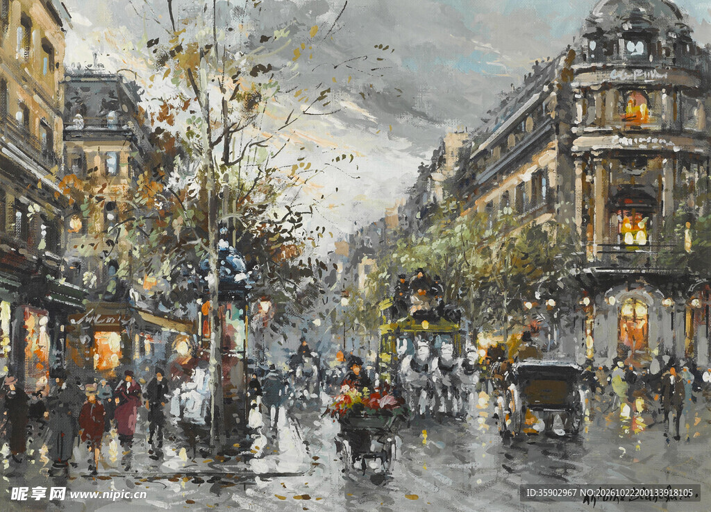 雨后欧式街景油画