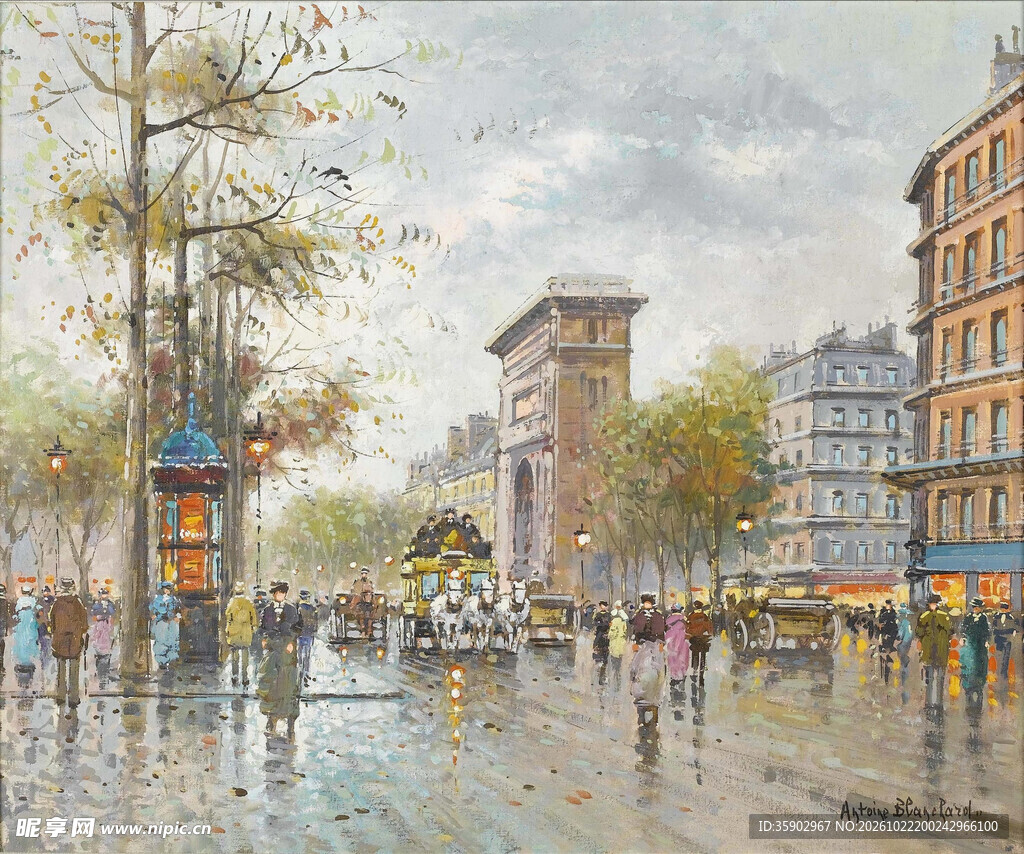 雨后巴黎街景油画