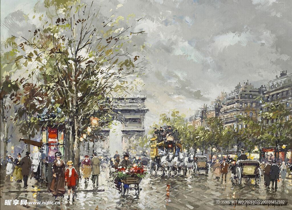 雨后城市街景油画