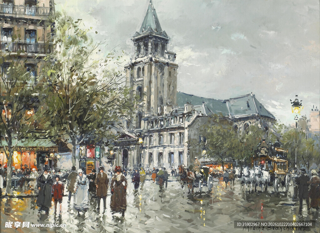 雨后欧洲街景油画