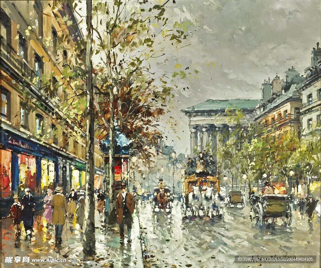 巴黎雨后街景油画