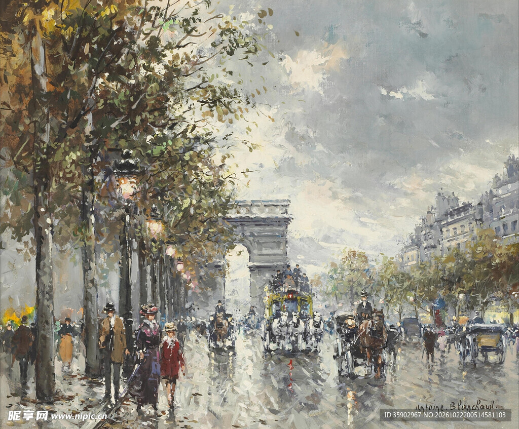 巴黎雨后街景油画