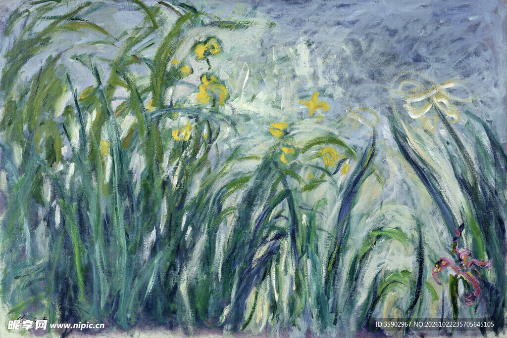草丛花卉印象油画