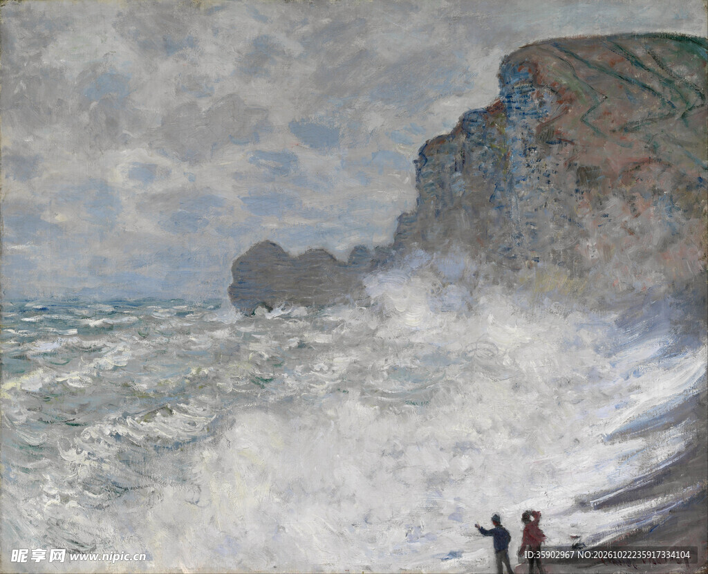 海岸风浪印象油画
