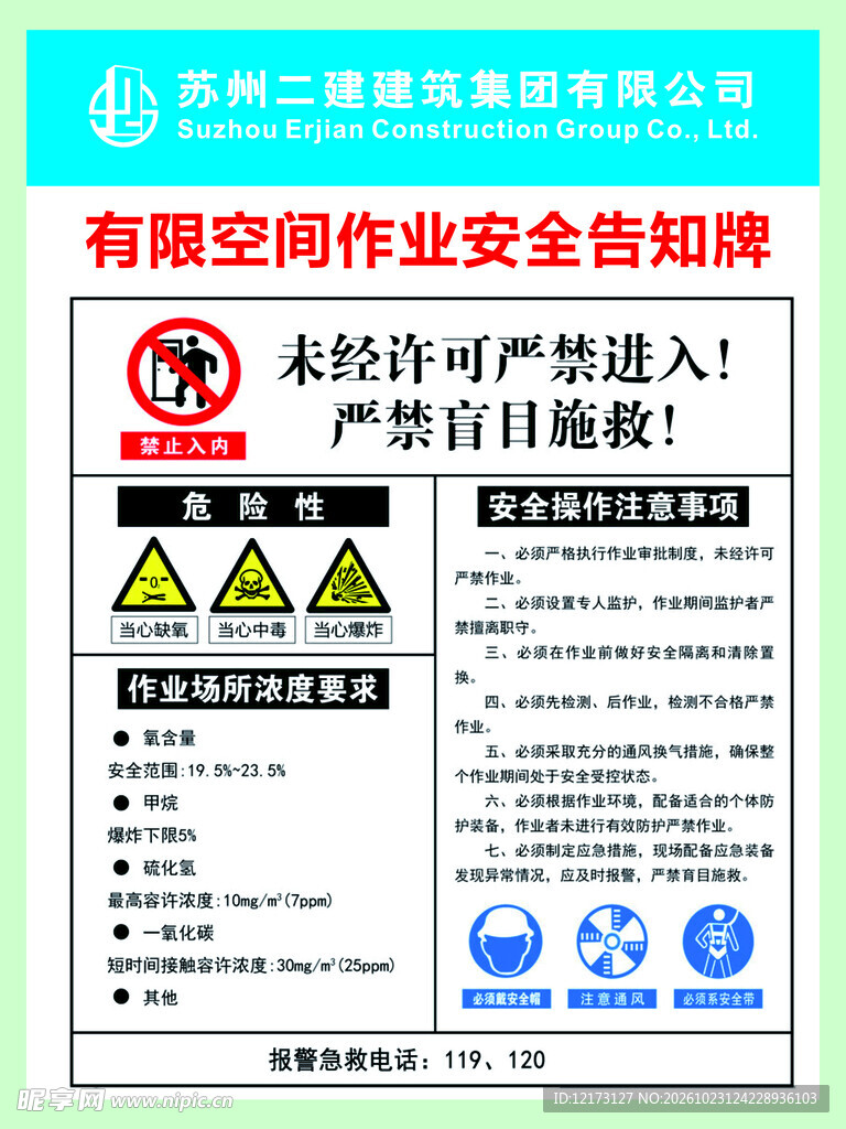 有限空间作业安全告知牌