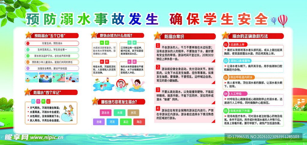 防溺水安全板面  