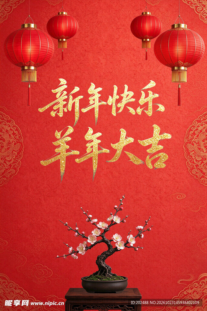 新年快乐羊年大吉贺岁图
