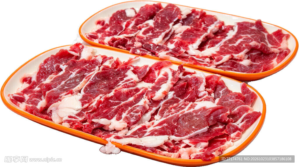 两盘新鲜雪花牛肉