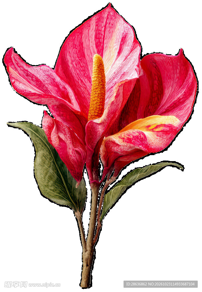 复古手绘红掌花