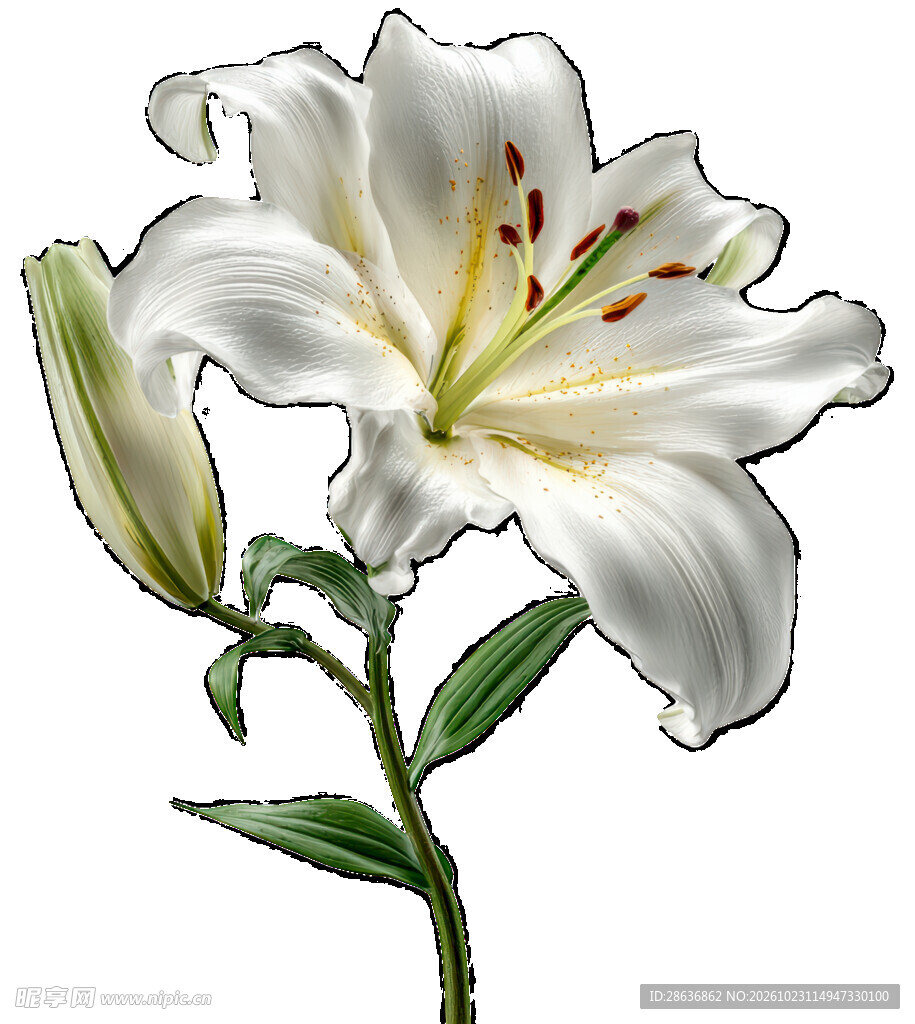 手绘白色百合花