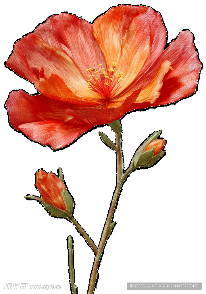 手绘红色花卉