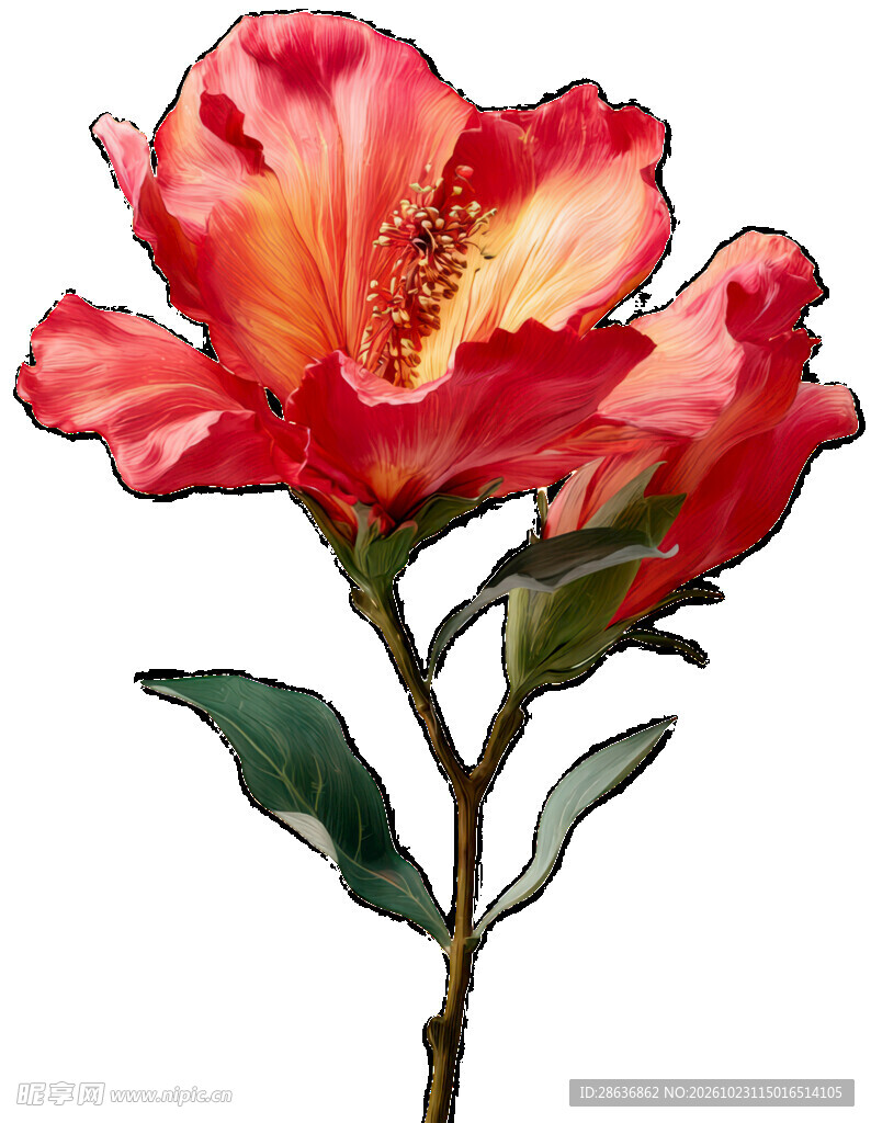 手绘红色扶桑花
