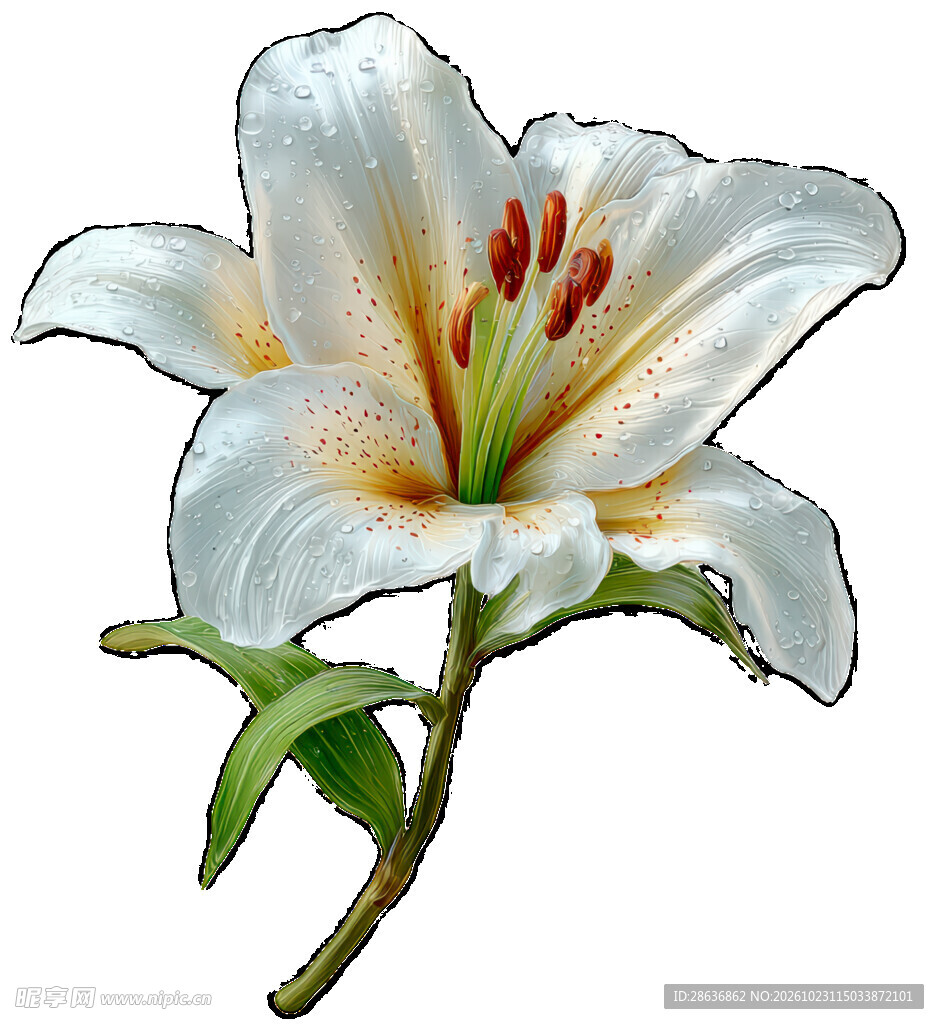 手绘白色百合花