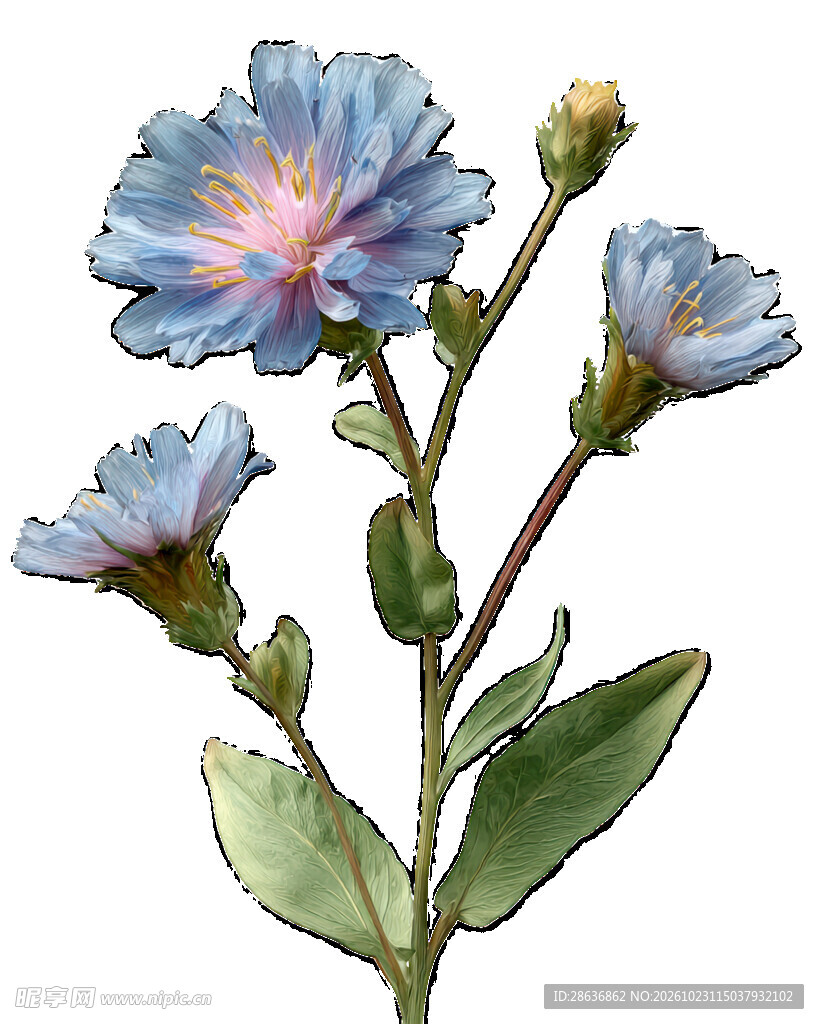 淡蓝花卉手绘插画