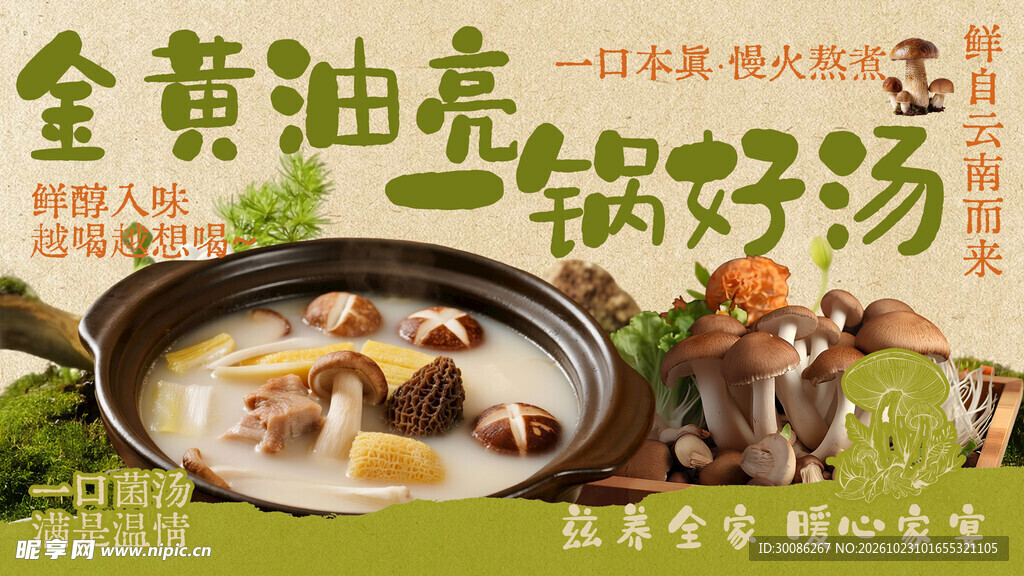菌菇鲜汤美食宣传海报