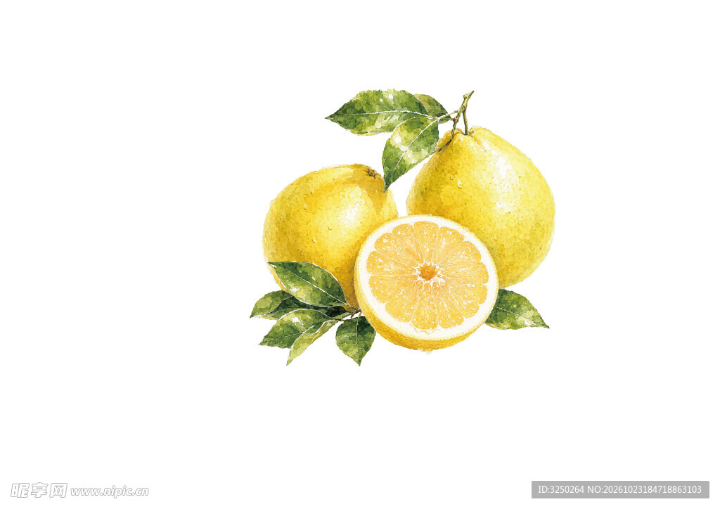 水彩手绘柚子鲜果插画