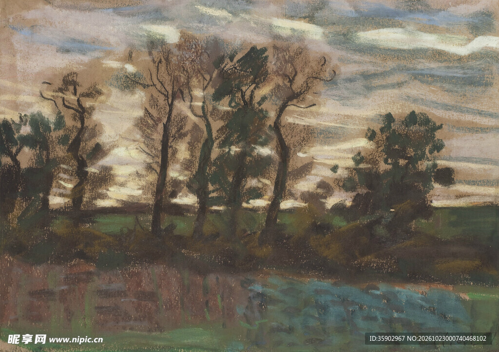 郊野黄昏风景油画