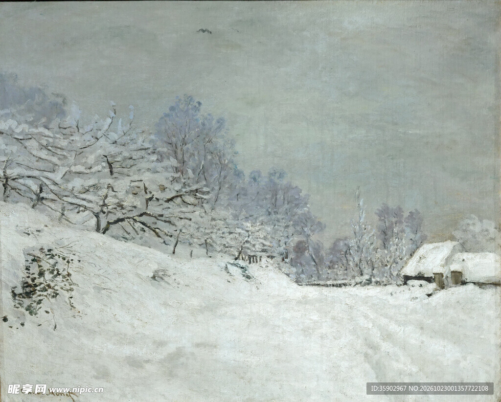 冬日乡村雪景油画