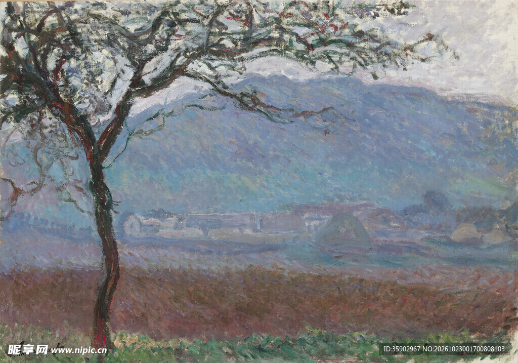 旷野孤树风景油画