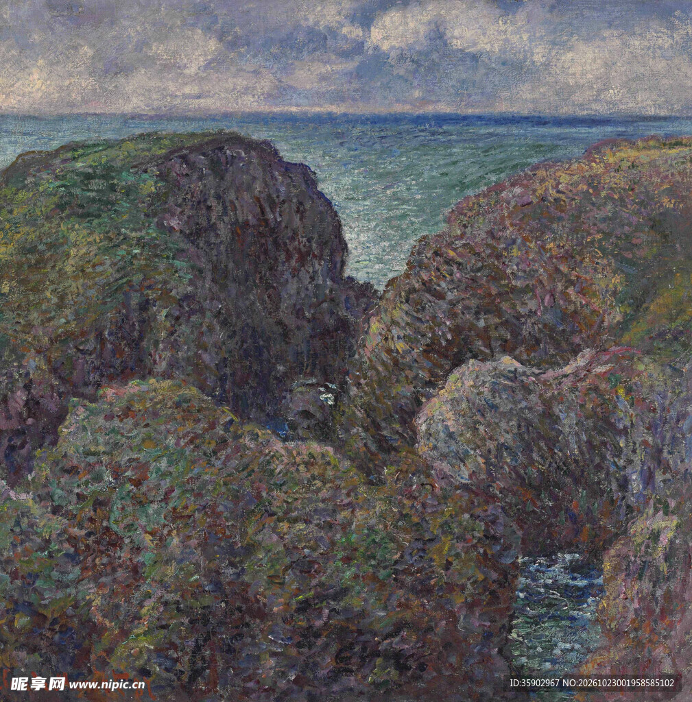 海边悬崖风景油画
