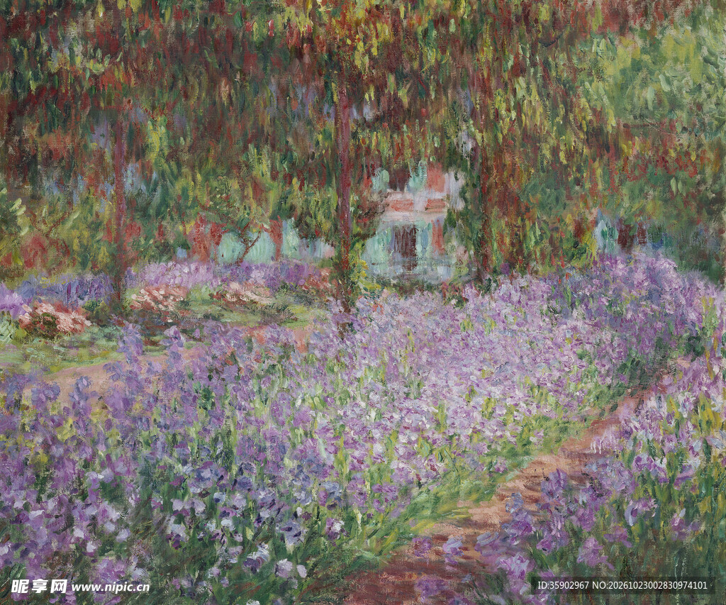 莫奈鸢尾花园风景油画
