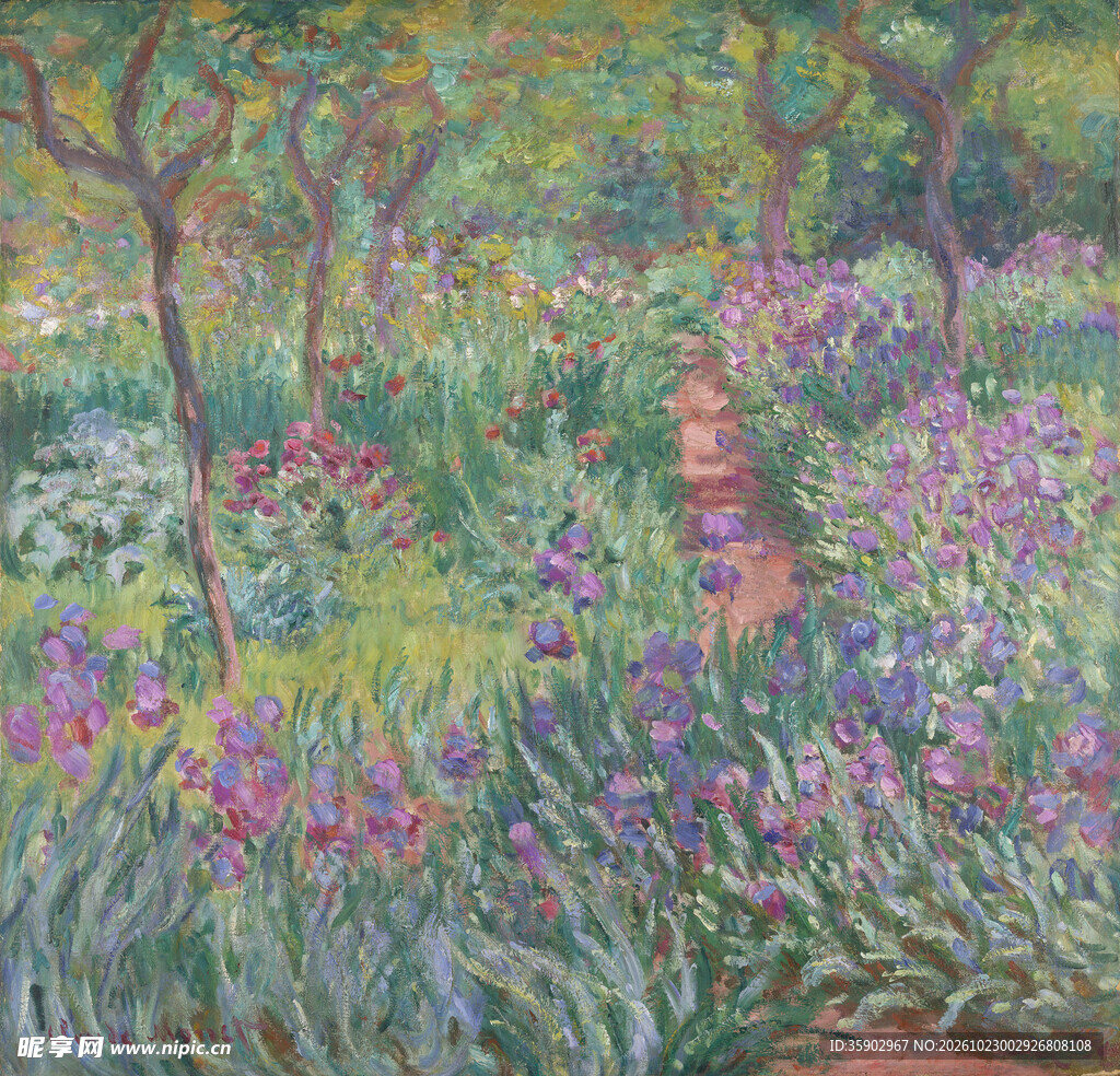 鸢尾花园印象风景油画