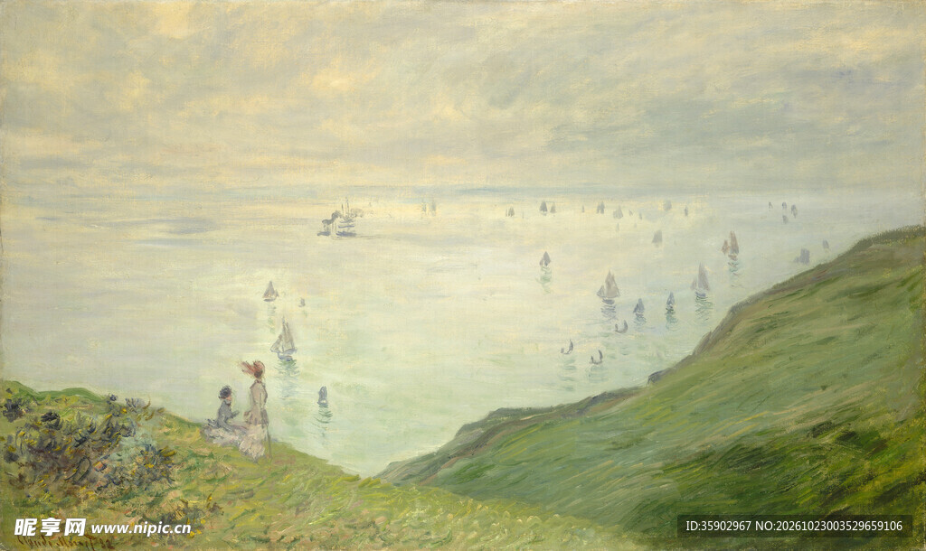 朦胧山野风景油画