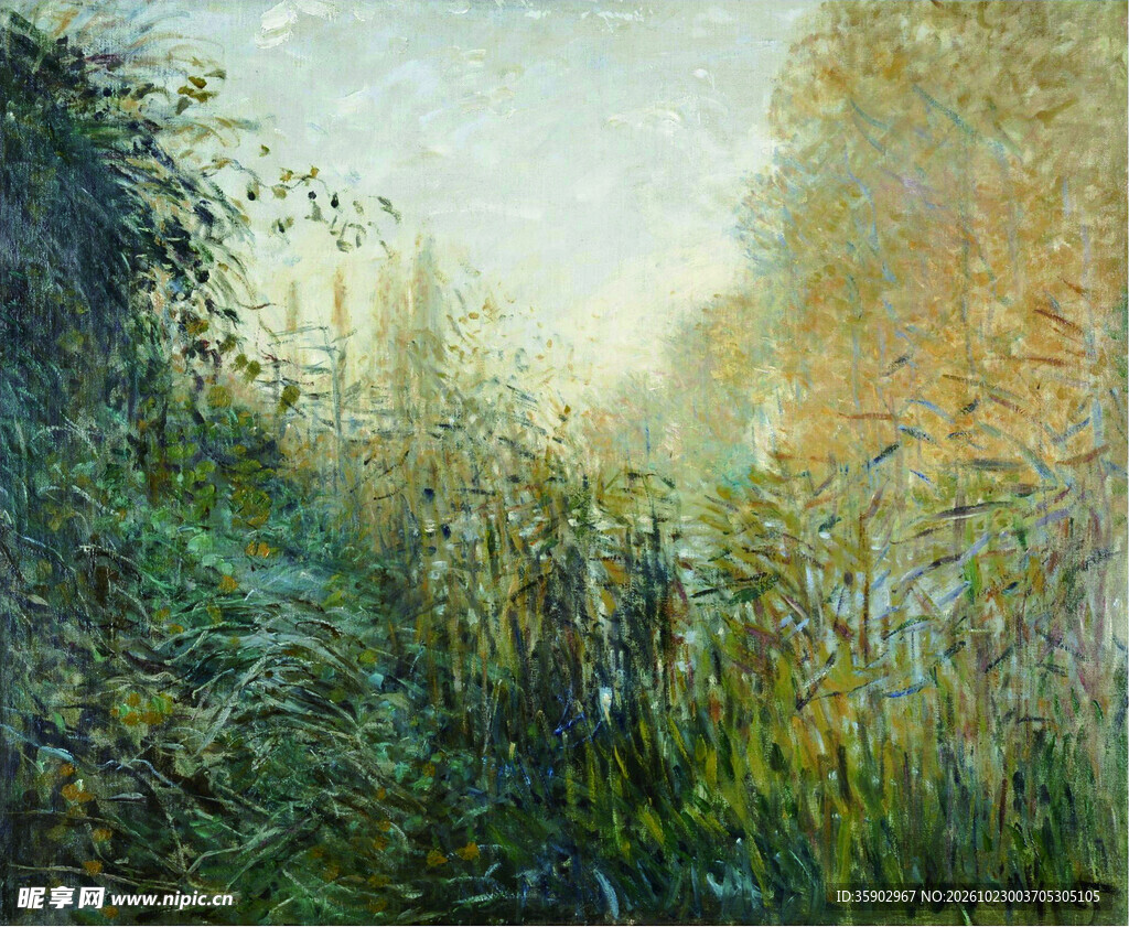 印象派雾中郊野风景油画