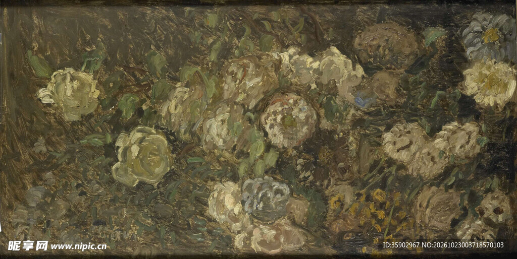 复古暗调花卉油画