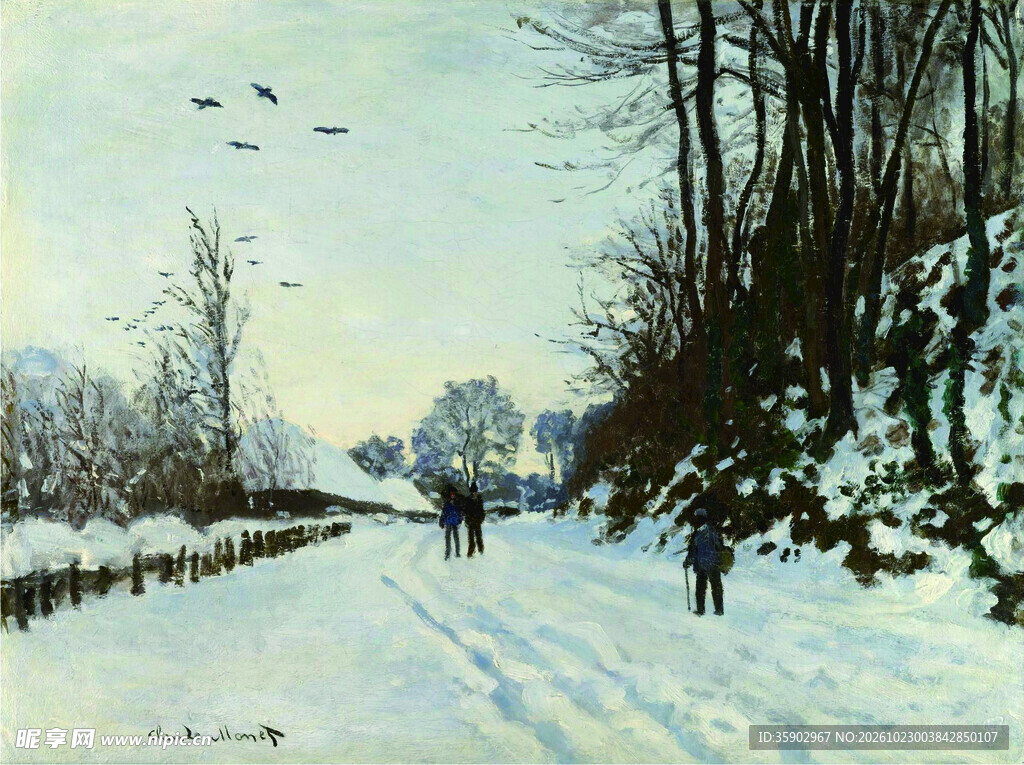 冬日雪景风景油画