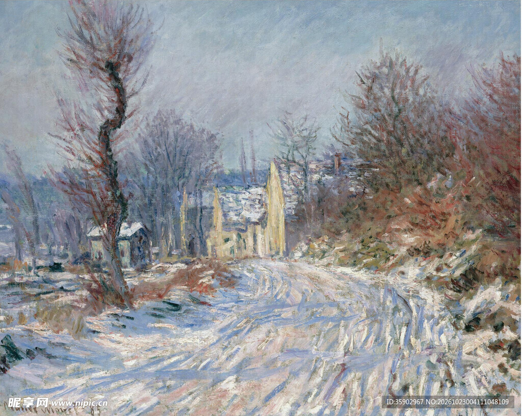 冬日雪景印象派油画