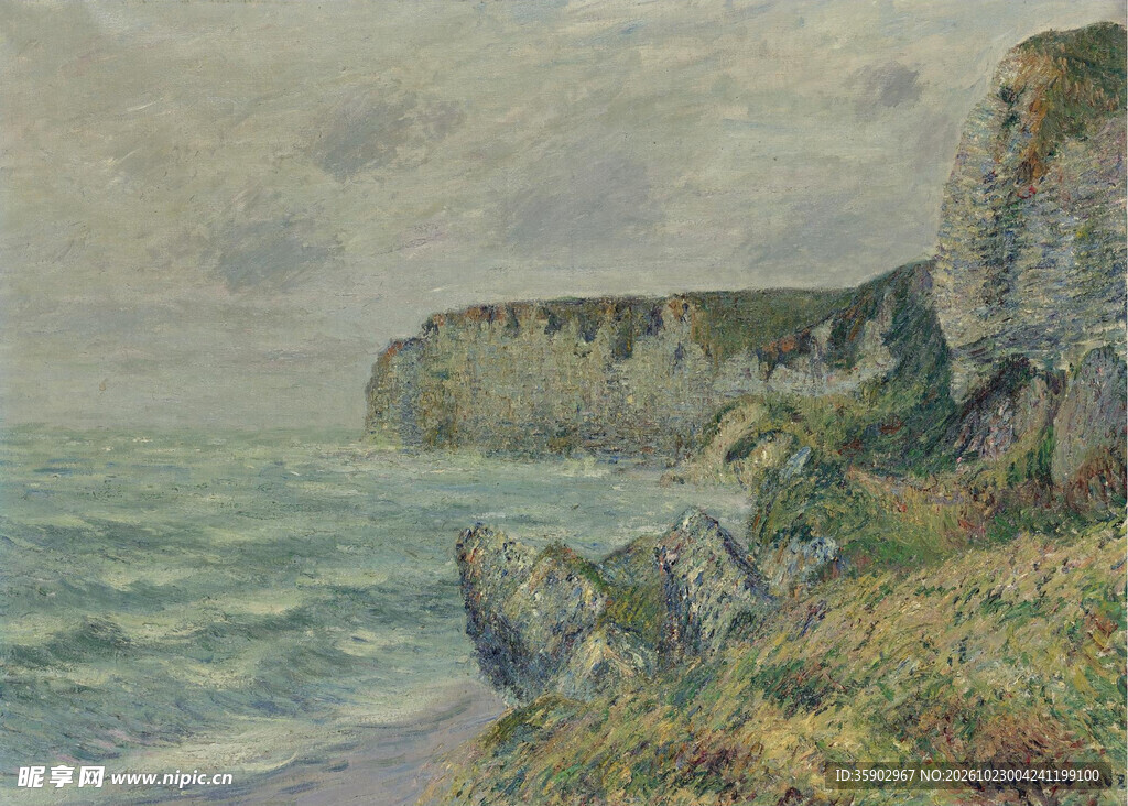 海岸悬崖风景油画