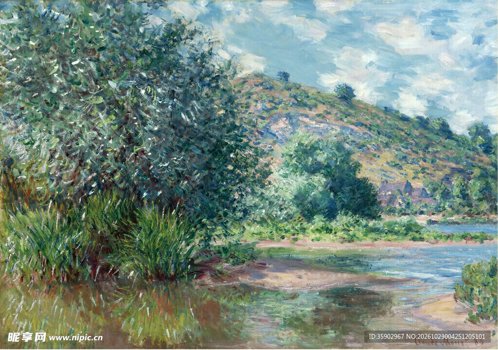 郊野河畔风景油画