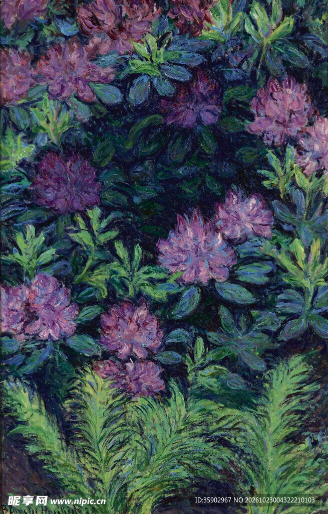 紫花绿植手绘花卉