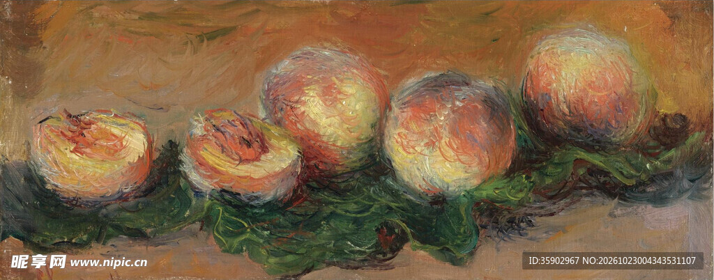 桃子静物油画