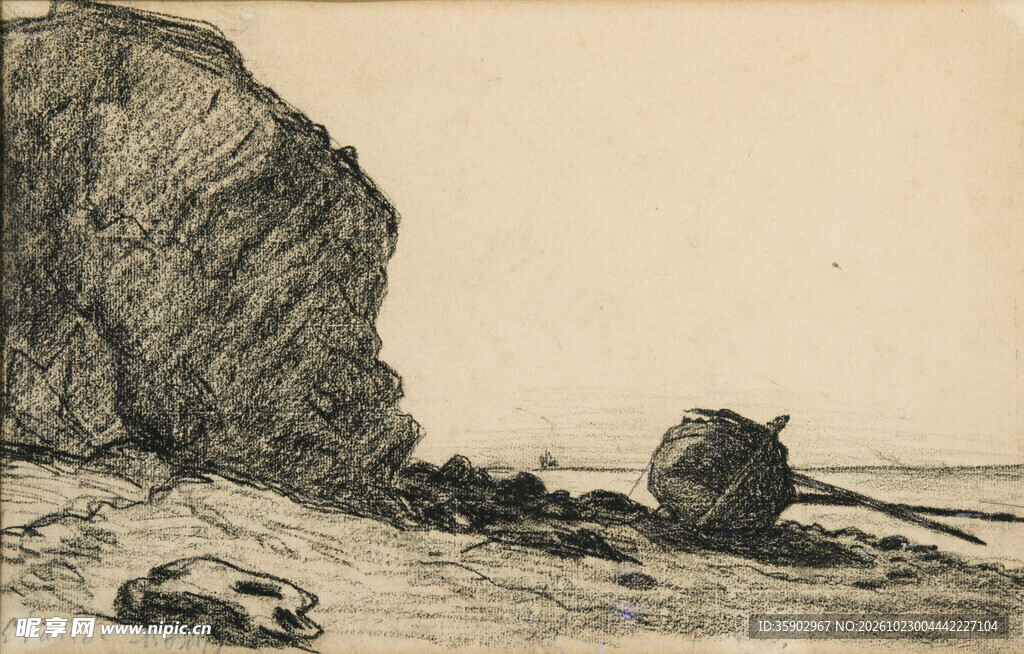 海岸礁石素描风景