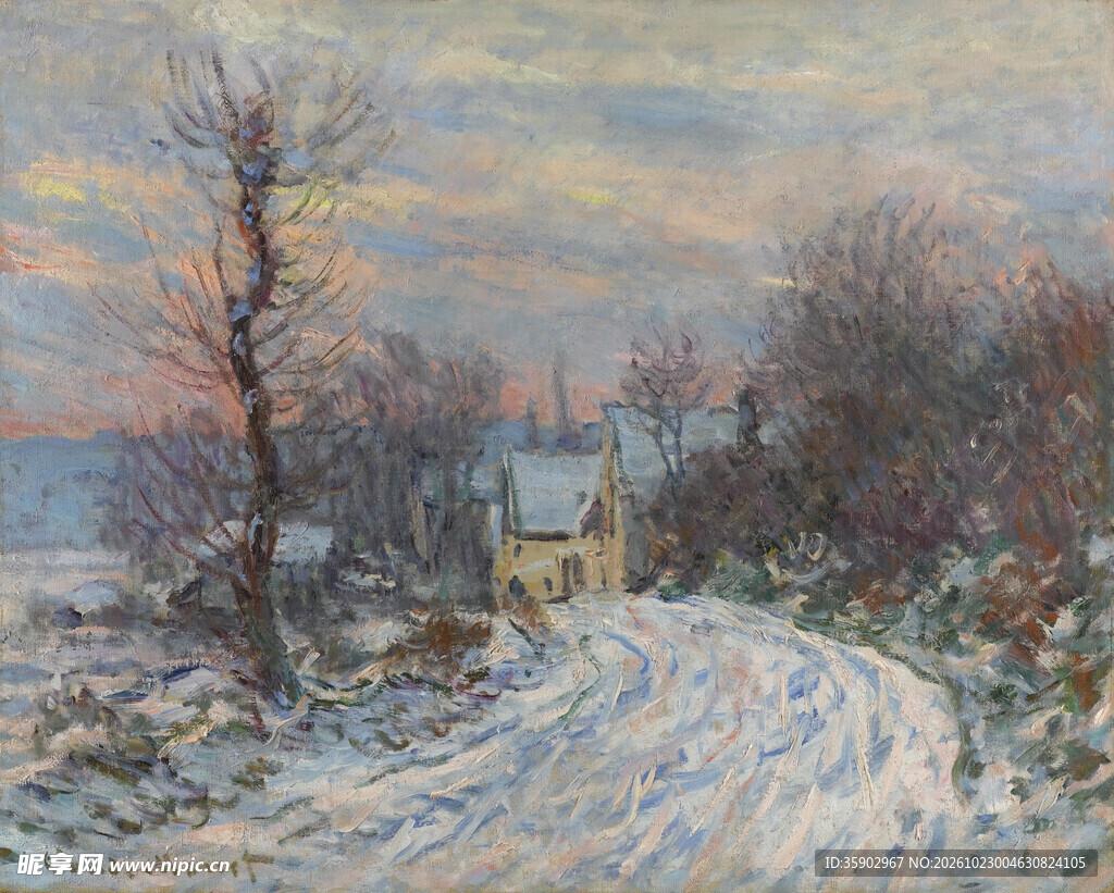 冬日郊野雪景油画