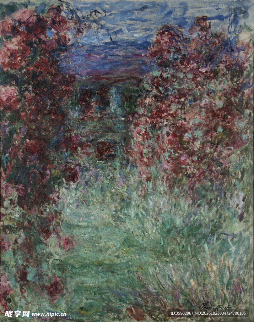 印象派花树水景油画
