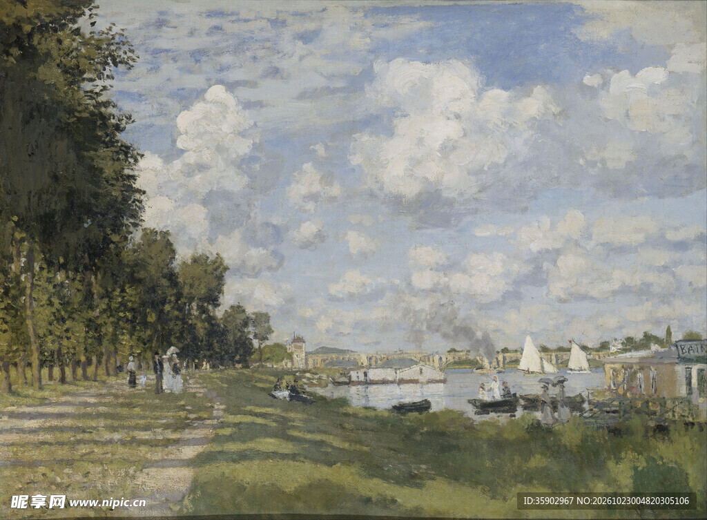 郊野湖畔风景油画