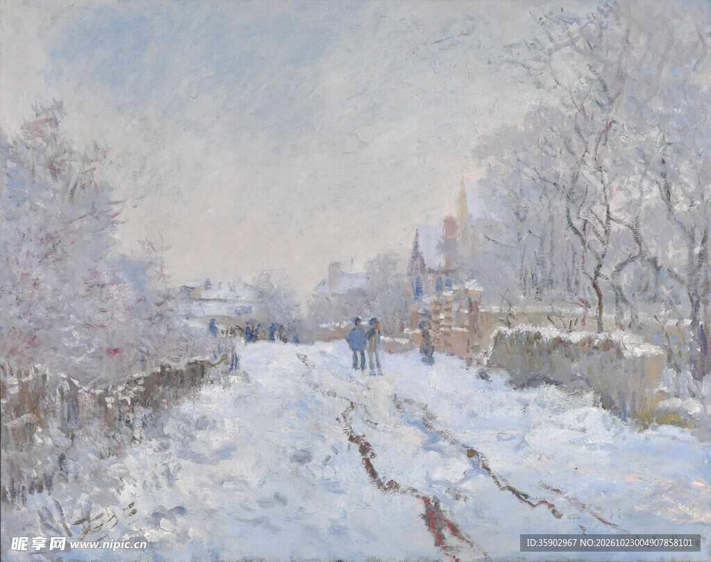 冬日雪景风景油画