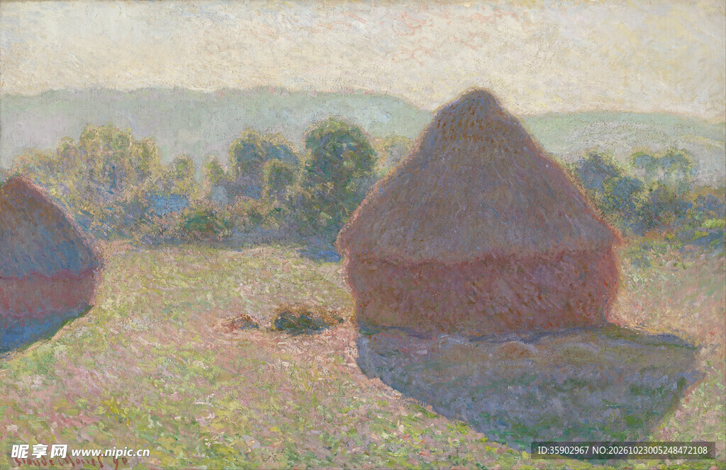 田野草垛风景油画