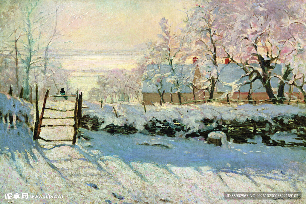 冬日乡村雪景油画