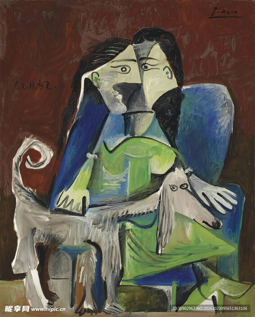 抽象立体派坐椅女子油画