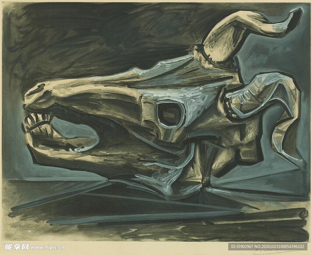 羊头骨复古版画作品