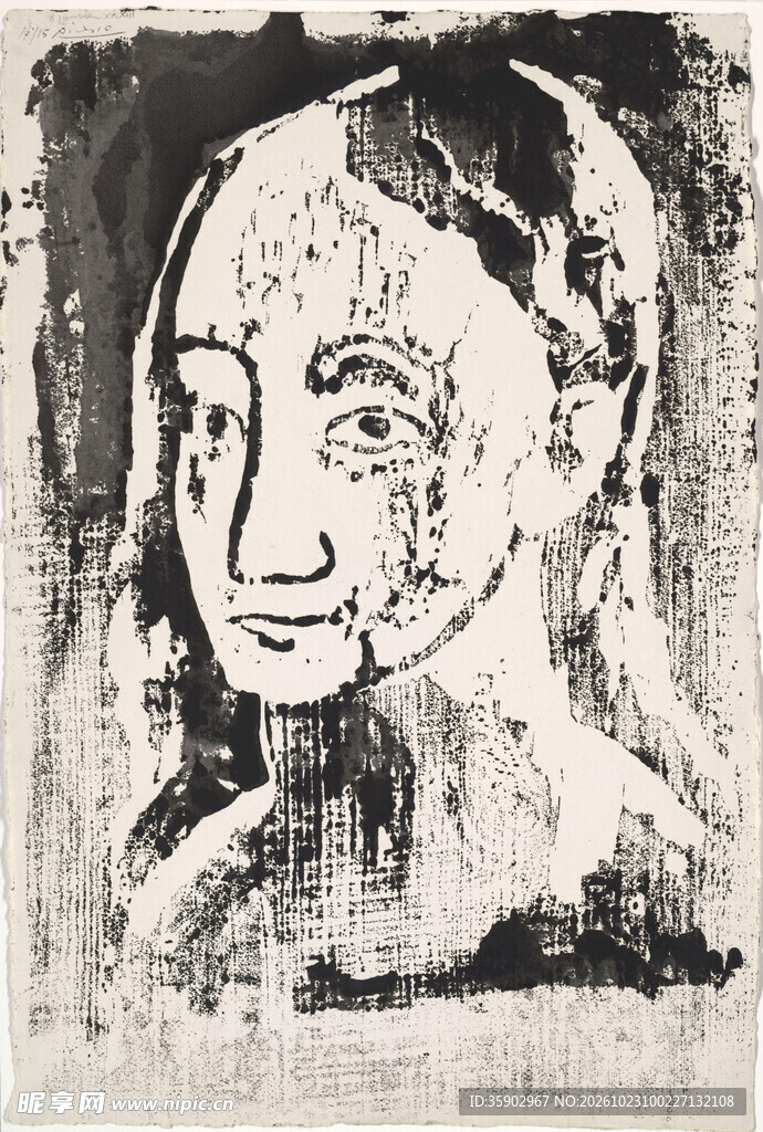 黑白女性肖像版画