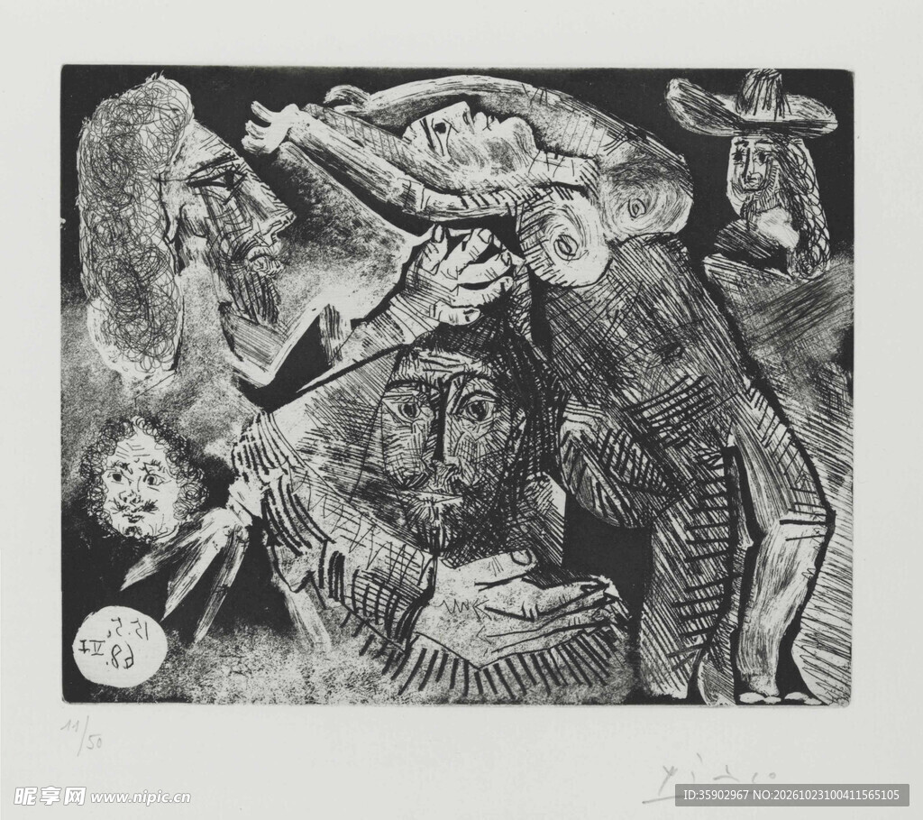 黑白抽象人物版画
