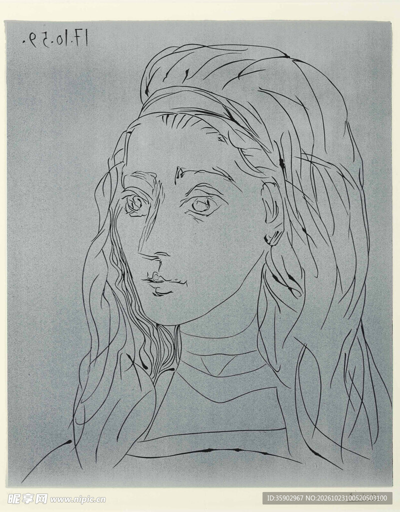 古典女性线描肖像