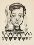 复古女性肖像素描版画