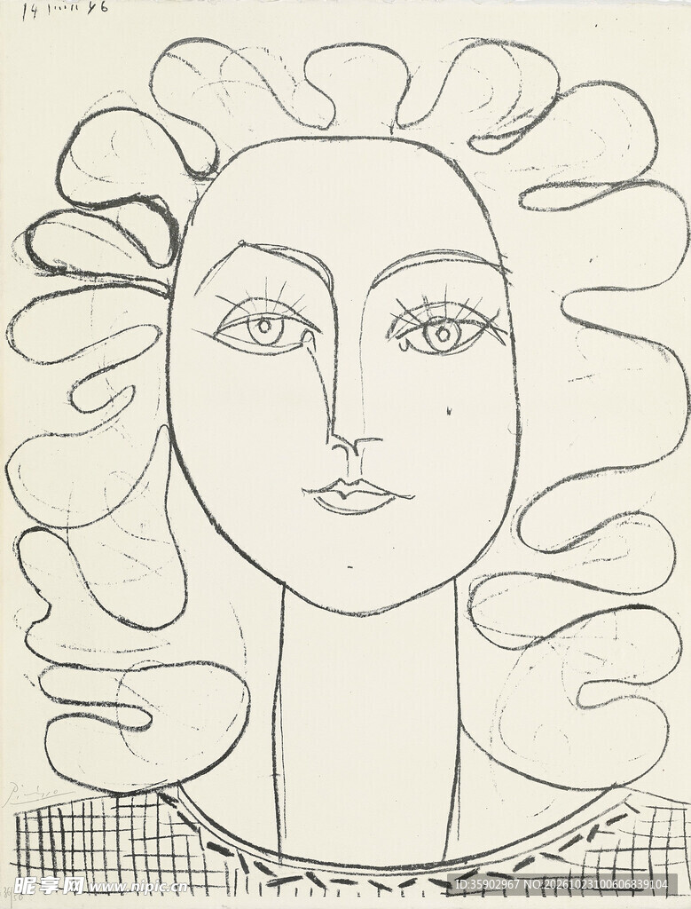 毕加索风女性线描肖像