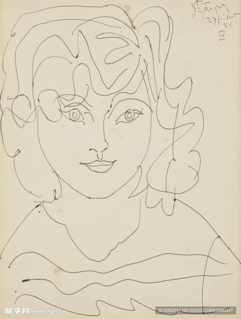 复古女性线描肖像